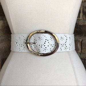 Nine West Belt S White Silver Buckle